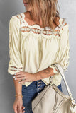 Beige Crochet Trim Hollow-out Blouse