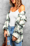 Green Plaid Print Pocket Women Shacket