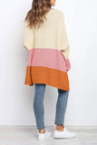 Beige Long Line Open Front Knitted Cardigan with Pockets
