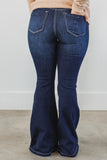 Plus Size Deep Wash Mid-waist Flared Jeans