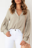 Gray Ruffled Patchwork Bubble Sleeve Loose Shirt