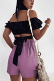 Frilled Drawstring Waist High Rise Shorts