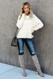 Beige Grid Pattern Turtleneck Sweater
