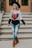 Heart Sequins Striped Long Sleeve Top
