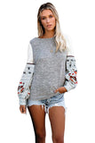 Contrast Printed Sleeve Knit Sweatshirts