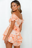 Orange Tie-dye Print Short Puff Sleeve Romper
