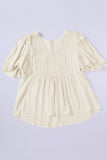Beige V-Neck Crochet Detail Babydoll Top