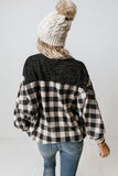 Buffalo Plaid Splicing Split Neck Knit Top