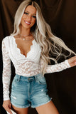 Lace Deep V Neck Long Sleeve Bodysuit