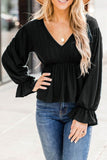 Pleated Ruffled V Neck Babydoll Top