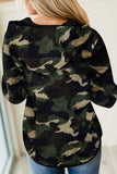 Plaid Button Collar Drawstring Pullover Hoodie
