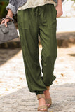 Drawstring Elastic Waist Pull-on Casual Pants with Pockets