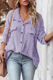 Purple Plush Button Down Pocketed Shirt Jacket