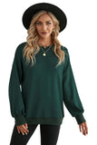 Plain Drop-shoulder Pullover Sweatshirt /Black/Green
