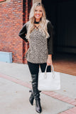 Choker Crisscross Contrast 3/4 Sleeve Leopard Print Top
