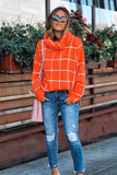 Beige Grid Pattern Turtleneck Sweater