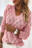 Feather Hollowed-out V-neck Long Sleeve Knitted Sweater