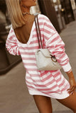 Pink Loose O Neck Long Sleeve Office Female Pocket Tops