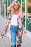 Striped Cuffs Floral Print Long Cardigan