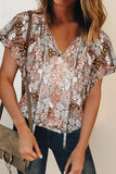 V-neck Short Sleeve Fashion Print Fantasy Fluttering Blouse