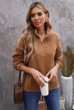 Turn-down Collar Long Sleeve Zipper Fleece Pullover Sweatshirt
