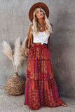 Tiered Paisley Print Pocketed Maxi Skirt