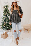 Solid Color Buttons Long Sleeve Babydoll Blouse