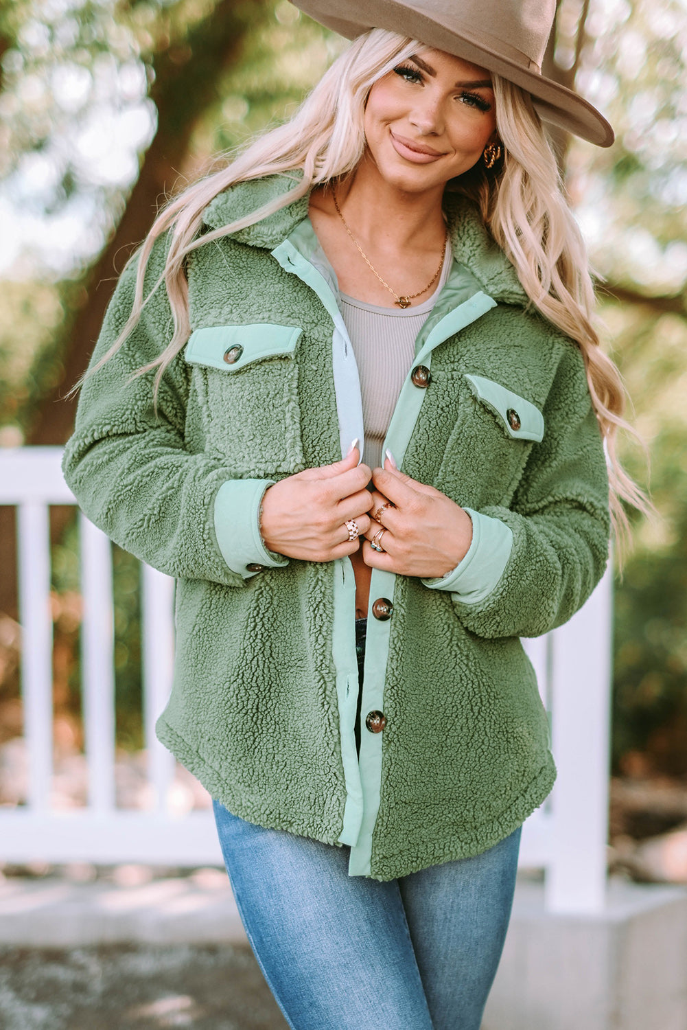 Fleece button up clearance jacket