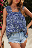 Sky Blue Floral Ruffled Straps Flowy Tank Top