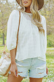 White Textured Lace Contrast Ruched Blouse