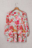 Floral Print Ruched V Neck Babydoll Blouse