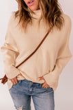 Apricot Plain Turtleneck Drop Sleeve Ribbed Sweater