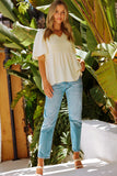Beige V-Neck Crochet Detail Babydoll Top