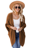 Waffle Knit Open Front Rounded Hem Cardigan