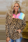 Tie-dye Fleece Sweatshirt with Leopard Splicing