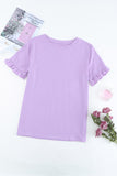 Purple Solid Ruffled Short Sleeve T-shirt