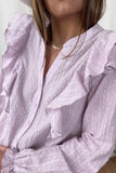 Dotted Texture Sheer Ruffles Bubble Sleeves Shirt
