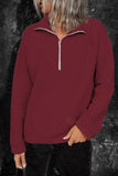 Wine Red Zipped Collar Sweatshirt