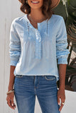 Sky Blue Lace Crochet Button-up Long Sleeve Shirt