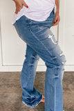 Sky Blue Plus Size Distressed Flare Jeans