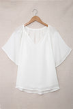 White Split Neck Pleated Loose Top