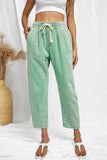 Beige Drawstring Pocketed Straight Leg Denim Pants