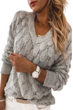 Feather Hollowed-out V-neck Long Sleeve Knitted Sweater