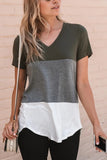 Color Block V Neck T-shirt