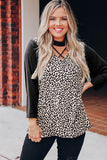 Choker Crisscross Contrast 3/4 Sleeve Leopard Print Top