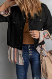 Black Button Up Pockets Striped Color Block Corduroy Jacket