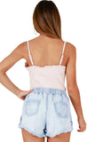 Dark Blue Wash Distressed Denim Shorts