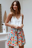 Floral Print Waist Tie Mini Skirt