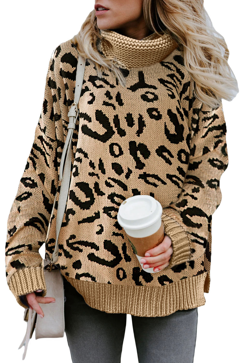 Leopard Cozy Long Sleeves Turtleneck Sweater