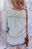 Lace Splicing V Neck Ribbed Top